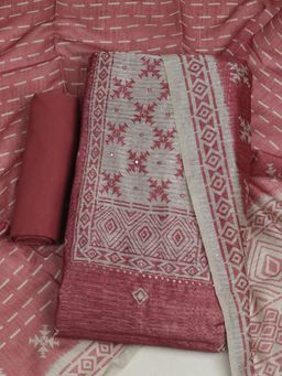 MEENA BAZAAR - Pink Embroidered Chanderi Unstitched Kurta with Unstitched Pant and Dupatta