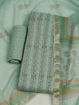 MEENA BAZAAR - Embroidered Green Cotton Unstitched Kurta with Unstitched Pant and Dupatta