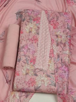 MEENA BAZAAR - Women's Floral Printed Cotton Pink Unstitched Kurta with Unstitched Pant and Dupatta