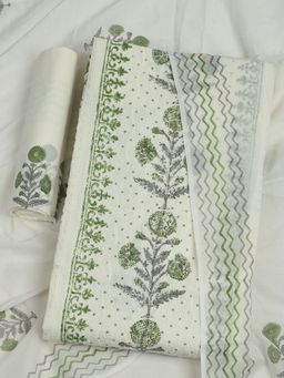 MEENA BAZAAR - Embroidered Chanderi Green Unstitched Kurta with Unstitched Pant and Dupatta