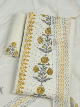 MEENA BAZAAR - Women Embroidered Chanderi Yellow Unstitched Kurta with Unstitched Pant and Dupatta