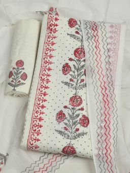 MEENA BAZAAR - Women's Embroidered Chanderi Pink Unstitched Kurta with Unstitched Pant and Dupatta