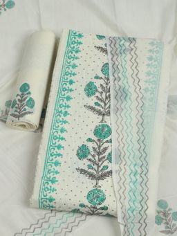 MEENA BAZAAR - Green Embroidered Chanderi Unstitched Kurta with Unstitched Pant and Dupatta