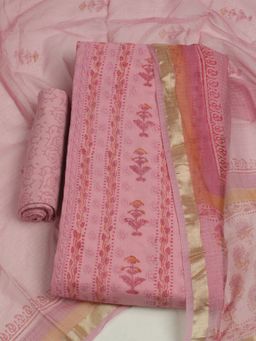 MEENA BAZAAR - Women Embroidered Cotton Pink Unstitched Kurta with Unstitched Pant and Dupatta
