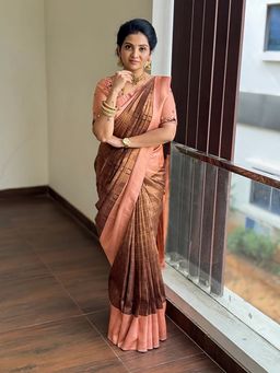 Anjaneya Sarees - Brown Designer Banarasi Silk Kanjivaram Saree with Unstitched Blouse