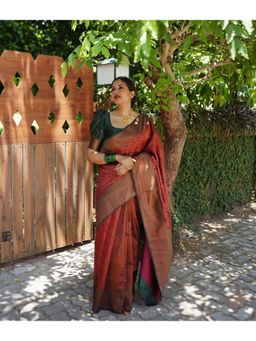 Anjaneya Sarees - Red Designer Banarasi Silk Kanjivaram Saree with Unstitched Blouse