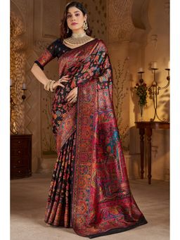 SGF11 - Women's Black Kanjivaram Pure Soft Silk Saree with Unstitched Blouse