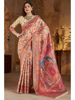SGF11 - Women's Cream Kanjivaram Pure Soft Silk Saree with Unstitched Blouse