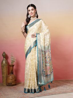MEENA BAZAAR - Printed Georgette Blue Saree Without Blouse