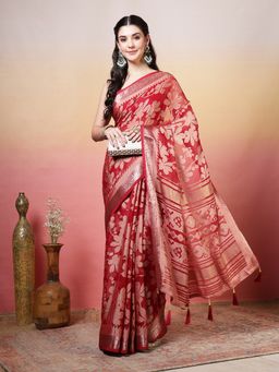 MEENA BAZAAR - Printed Georgette Maroon Saree Without Blouse