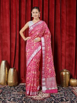 MEENA BAZAAR - Art Silk Pink Saree Without Blouse