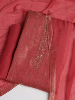 MEENA BAZAAR - Embroidered Art Silk Red Unstitched Kurta with Unstitched Pant and Dupatta