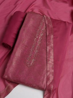 MEENA BAZAAR - Embroidered Art Silk Pink Unstitched Kurta with Unstitched Pant and Dupatta