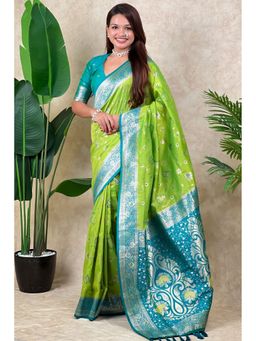 SGF11 - Women Kanjivaram Green Pure Soft Silk Saree with Unstitched Blouse