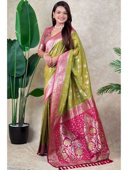 SGF11 - Green Kanjivaram Women's Pure Soft Silk Saree with Unstitched Blouse