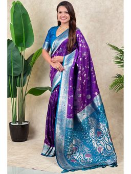 SGF11 - Purple Kanjivaram Women's Pure Soft Silk Saree with Unstitched Blouse