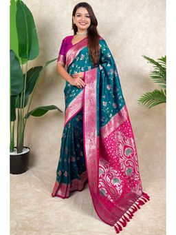 SGF11 - Blue Women's Kanjivaram Pure Soft Silk Saree with Unstitched Blouse