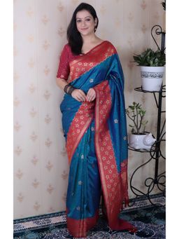 SGF11 - Blue Kanjivaram Women's Pure Soft Silk Saree with Unstitched Blouse