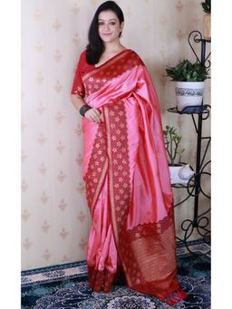 SGF11 - Pink Kanjivaram Women's Pure Soft Silk Saree with Unstitched Blouse