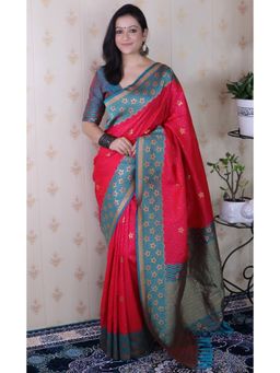 SGF11 - Pink Kanjivaram Women Pure Soft Silk Saree with Unstitched Blouse