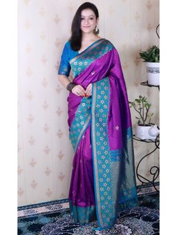 SGF11 - Purple Kanjivaram Women Pure Soft Silk Saree with Unstitched Blouse