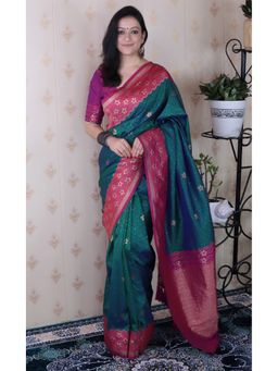 SGF11 - Women Kanjivaram Pure Soft Silk Green Saree with Unstitched Blouse
