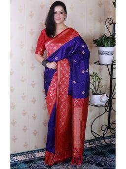 SGF11 - Women's Navy Blue Kanjivaram Pure Soft Silk Saree with Unstitched Blouse
