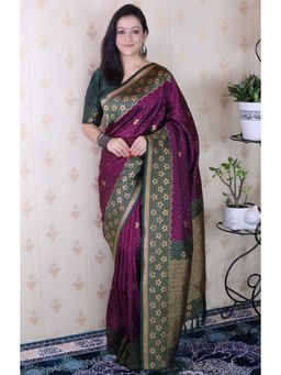SGF11 - Women's Kanjivaram Wine Pure Soft Silk Saree with Unstitched Blouse