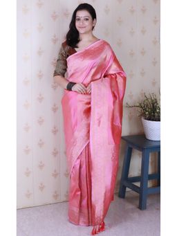 SGF11 - Pink Women's Kanjivaram Pure Soft Silk Saree with Unstitched Blouse