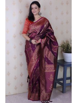 SGF11 - Women Wine Kanjivaram Pure Soft Silk Saree with Unstitched Blouse