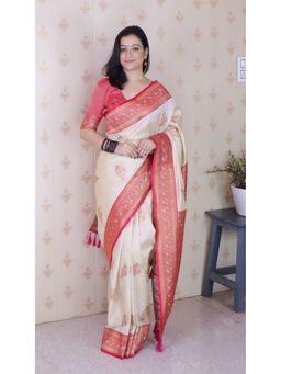 SGF11 - Women's White Kanjivaram Pure Soft Silk Saree with Unstitched Blouse