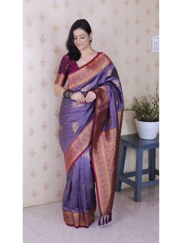 SGF11 - Women's Lavender Kanjivaram Pure Soft Silk Saree with Unstitched Blouse