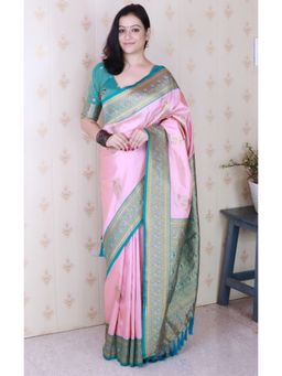 SGF11 - Women Pink Kanjivaram Pure Soft Silk Saree with Unstitched Blouse