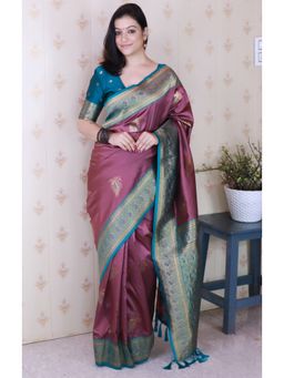 SGF11 - Women's Maroon Kanjivaram Pure Soft Silk Saree with Unstitched Blouse