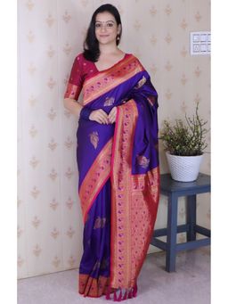 SGF11 - Blue Women Kanjivaram Pure Soft Silk Saree with Unstitched Blouse