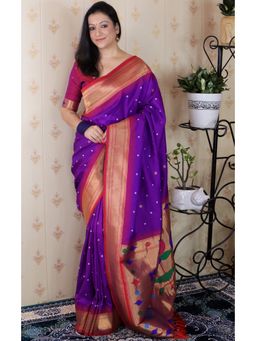 SGF11 - Purple Kanjivaram Women's Paithani Pure Soft Silk Saree with Unstitched Blouse