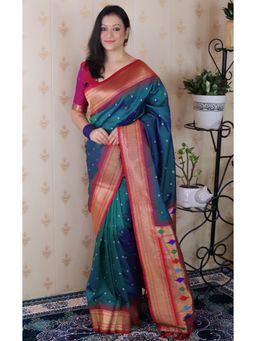 SGF11 - Green Kanjivaram Women's Paithani Pure Soft Silk Saree with Unstitched Blouse