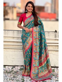SGF11 - Women's Blue Kanjivaram Pure Soft Silk Position Printed Saree with Unstitched Blouse