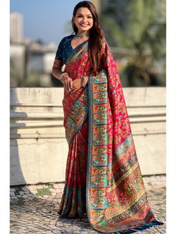 SGF11 - Women Pink Kanjivaram Pure Soft Silk Position Printed Saree with Unstitched Blouse