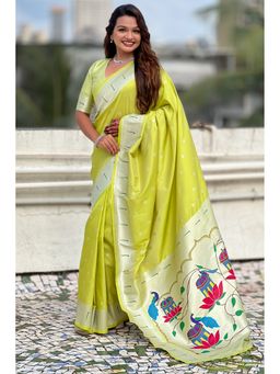 SGF11 - Women's Green Kanjivaram Paithani Pure Soft Silk Saree with Unstitched Blouse