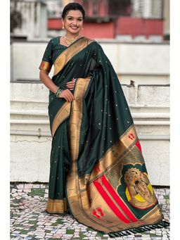 SGF11 - Green Kanjivaram Paithani Pure Women's Soft Silk Saree with Unstitched Blouse