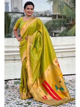 SGF11 - Green Women's Kanjivaram Paithani Pure Soft Silk Saree with Unstitched Blouse