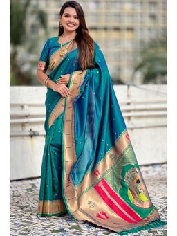 SGF11 - Green Women Kanjivaram Paithani Pure Soft Silk Saree with Unstitched Blouse