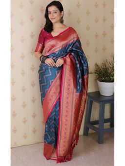 SGF11 - Blue Kanjivaram Women's Pure Soft Silk Saree with Unstitched Blouse
