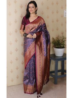 SGF11 - Women's Kanjivaram Lavender Pure Soft Silk Saree with Unstitched Blouse