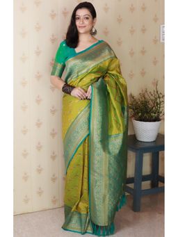 SGF11 - Women's Green Pure Soft Kanjivaram Silk Saree with Unstitched Blouse