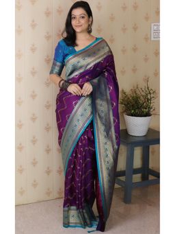 SGF11 - Purple Kanjivaram Women's Pure Soft Silk Saree with Unstitched Blouse