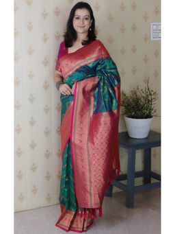 SGF11 - Women's Green Kanjivaram Pure Soft Silk Saree with Unstitched Blouse