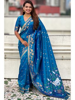 SGF11 - Women's Kanjivaram Blue Pure Soft Silk Saree with Unstitched Blouse