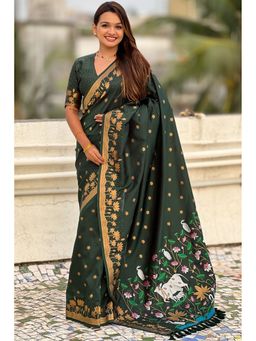 SGF11 - Women Kanjivaram Olive Pure Soft Silk Saree with Unstitched Blouse